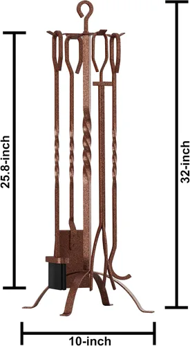 Vista 6 de Fire Beauty Juego de 5 herramientas para chimenea, accesorios de chimenea, soporte de herramientas con asas, herramientas para decoración