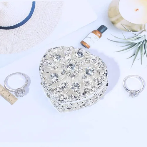 Vista 4 de YU FENG Bling Heart - Caja de joyería con bisagras coleccionables de cristal esmaltado con joyas