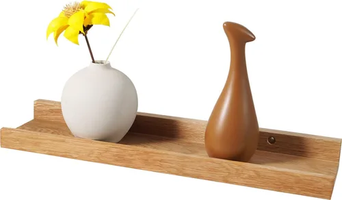 Vista 19 de Estantes flotantes montados en la pared, estantes de pared de 12 pulgadas para decoración y almacenamiento, estante de madera de roble macizo Natural