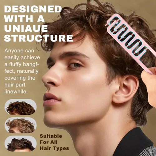 Vista 3 de Peine de textura – 2 piezas de peine de pelo de dientes anchos para hombres y mujeres (gris+rosa)
