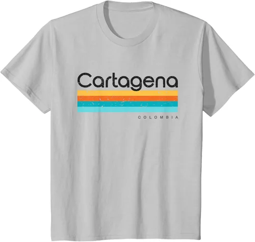 Vista 32 de Camiseta vintage de Cartagena Colombia con diseño retro, Blanco, S