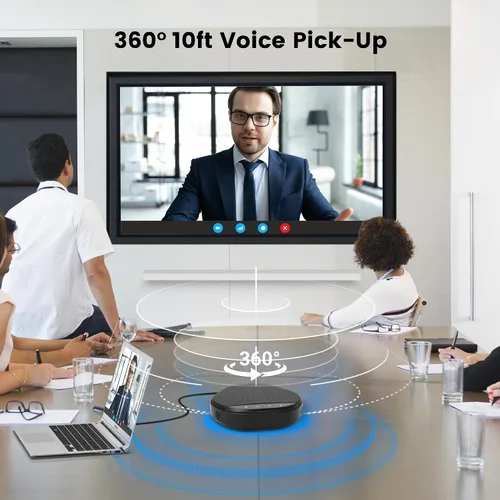 Vista 4 de Altavoz de conferencia con captación de voz de 360°, reducción de ruido AI y cancelación de eco, micrófono de escritorio USB Plug and Play