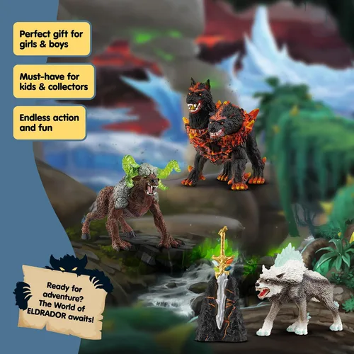 Vista 6 de Schleich Eldrador Creatures - Juego de 5 criaturas de fantasía - Lobo de hielo, sabueso de lava, bestia de roca y espada - Figuras de monstruos