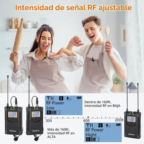 Vista 3 de Comica CVM-WM100PLUS - Sistema de micrófono inalámbrico para cámaras, videocámaras, teléfonos inteligentes, portátiles, micrófono de solapa