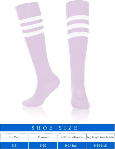Vista 2 de SATINIOR 4 Pairs Colorful Neon Knee High Socks Colorful Striped Football Soccer Athletic Socks for Adult Women