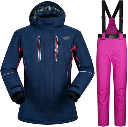 Vista 23 de Conjunto de chaquetas y pantalones de esquí para mujer, invierno al aire libre, talla grande, trajes de esquí cálidos con capucha, trajes de nieve E