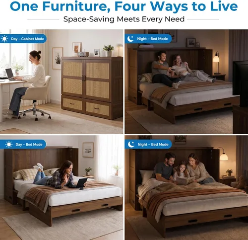 Vista 8 de Mjkone Murphy - Cama de gabinete con colchón plegable de tres pliegues Gris oscuro