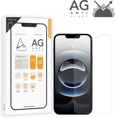 Vista 3 de Armor Protector de pantalla de vidrio flexible para iPhone 16e / 13 Pro / 13, antirreflejos con antiluz azul