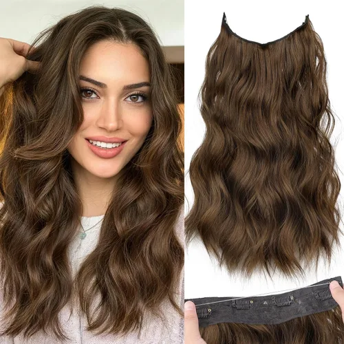Vista 89 de Extensiones de cabello con hilo invisible, diadema transparente, ajustables, 4 clips fijadores, cabello largo y ondulado de 12 pulgadas, balayage