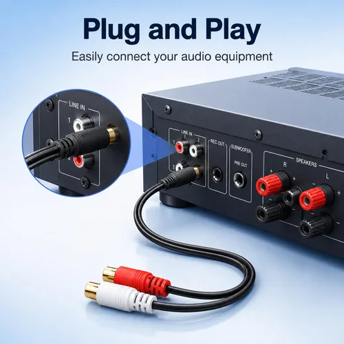 Vista 6 de Eanetf Cable divisor RCA de 1 macho a 2 hembras para altavoz de audio en Y, con conductor OFC, blindaje doble, carcasa de metal chapado en oro