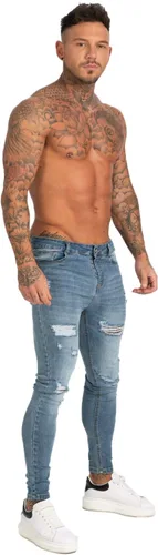 Vista 4 de Gingtto jeans entallados elásticos para hombre, de corte ajustado, rasgados, gastados