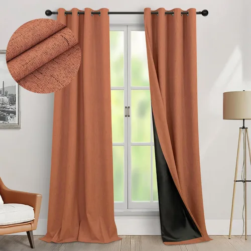 Vista 16 de Pitalk Cortinas texturizadas de lino para oscurecer la habitación para dormitorio, 63 pulgadas de largo, 2 paneles con ojales burg, cortinas opacas