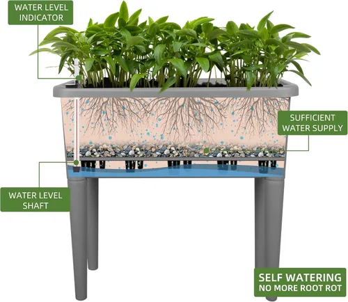Vista 2 de Dexceder Cama de jardín elevada de riego automático de 13.2 galones con tapa transparente de ventilación, invernadero profundo para verduras, maceta
