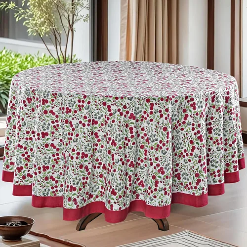 Vista 19 de Mantel redondo con estampado de bloque a mano, 100% algodón, reutilizable, color verde espárragos, 60 pulgadas, mantel decorativo para uso diario