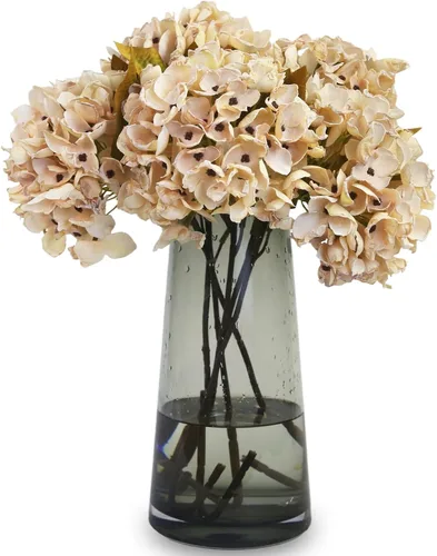 Vista 9 de TOPIA Flores de otoño de seda, hortensias secas artificiales, ramo de otoño, flores secas falsas para decoración del hogar (6 unidades)