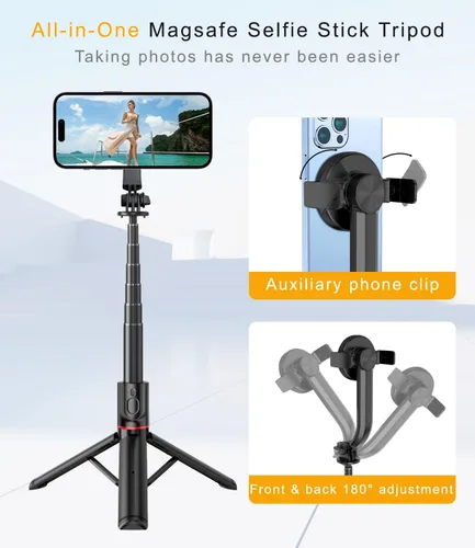 Vista 2 de Trípode magnético para selfie de 40 pulgadas con control remoto inalámbrico, soporte de trípode para teléfono celular todo en uno para grabación