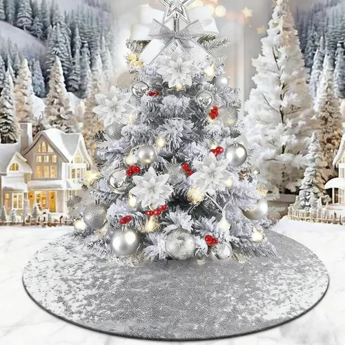 Vista 10 de yuboo Falda de árbol de Navidad rosa, 30 pulgadas, con lentejuelas pequeñas con purpurina rosa, adornos de árbol de San Valentín para lápiz, árbol