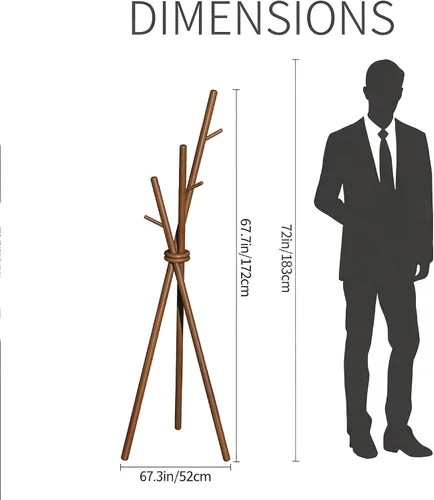 Vista 5 de VICITON Perchero de madera, trípode independiente con 3 ganchos para ropa, sombreros y bolsos, perchero para dormitorio, sala de estar, entrada