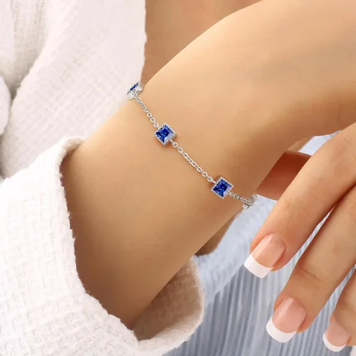 Vista 5 de CDE Pulseras de plata de ley 925 con piedra natal para mujer, delicada y sencilla pulsera de eslabones ajustable, regalo de cumpleaños, aniversario