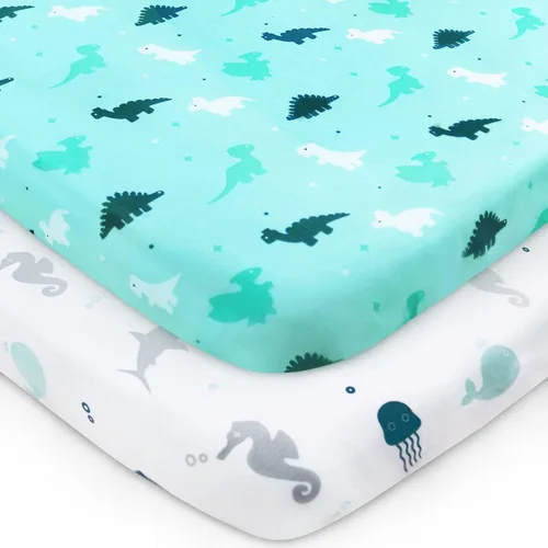 Vista 9 de Sábana de cuna, paquete de 2 sábanas de cuna, sábanas de cuna ultra suaves para bebés niños o niñas, ajuste universal para cuna rectangular