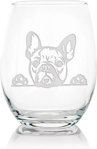 Vista 7 de French Bulldog Peeking Paws - Copa de vino sin tallo, regalo para perros y cachorros, 1 copa