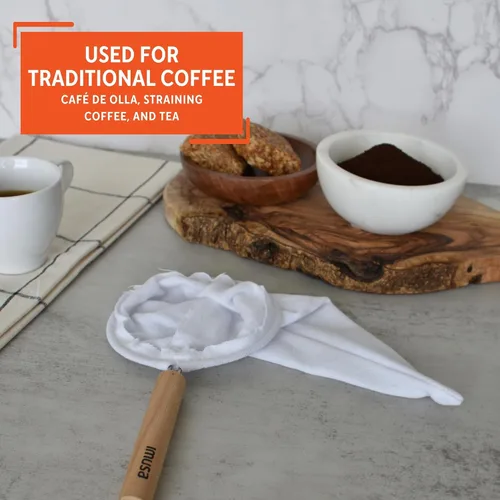 Vista 5 de Imusa USA J100-4-50 Colador de tela de café con mango de madera, blanco, 1 unidad (paquete de 1)