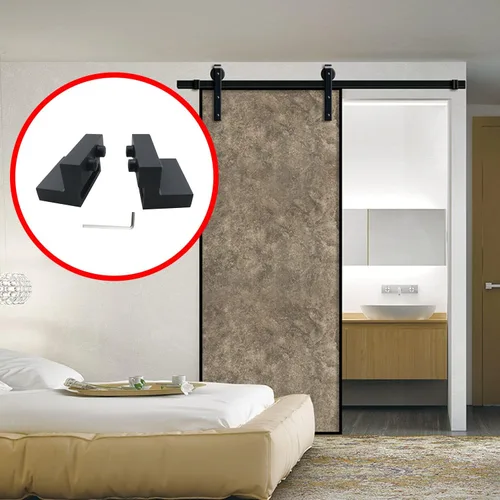 Vista 6 de CHENJIN Tope de rodillo de riel plano – Tope de puerta de granero de aleación de aluminio para puerta corredera – Negro, 1 juego, viene con llave