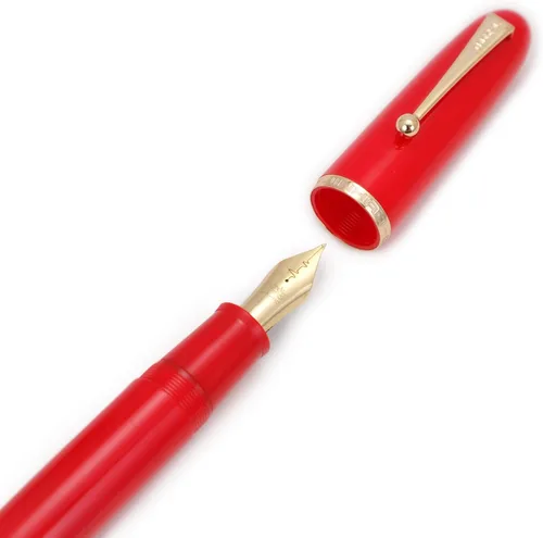 Vista 5 de Jinhao 9019 Serie DaDao Pluma Estilográfica, Tamaño 8 Plumín Mediano Heartbeat con Convertidor de Tinta Grande, Diseño Acrílico Rojo Brillante Pluma