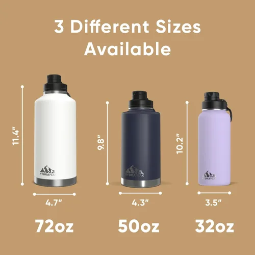 Vista 5 de Hydrapeak - Botella de agua de 32 onzas, con tapa Chug, reutilizable, de acero inoxidable, a prueba de fugas, aislamiento térmico al vacío de doble