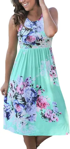 Vista 4 de Supnier Vestido de verano sin mangas con estampado floral y espalda cruzada para mujer, con bolsillo