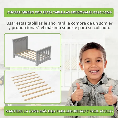Vista 4 de CC KITS Juego de ocho (8) listones de madera maciza de 53 3/4 pulgadas de tamaño matrimonial/doble, uso de kits de conversión de cuna, marco
