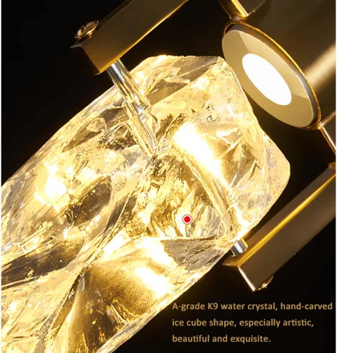 Vista 2 de Lámpara de techo de cristal dorado de 3/5 luces para sala de estar Iluminación de 3 colores lámpara regulable para vestíbulo Raindrop luz LED