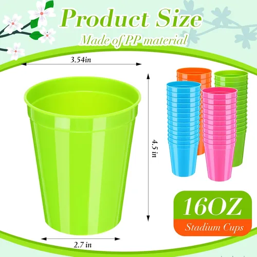 Vista 2 de Yungyan Paquete de 12 vasos de plástico reutilizables de 16 onzas, 4
