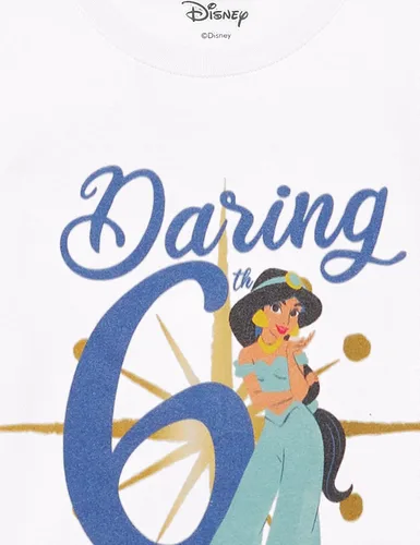 Vista 2 de Disney Camiseta de manga corta para niñas con texto "Jasmine" para sexto cumpleaños