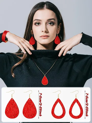 Vista 3 de Hicarer Juego de joyas con purpurina para mujer, incluye 2 pulseras multicapa para novia, boda, 3 pares de aretes colgantes de piel sintética, 1