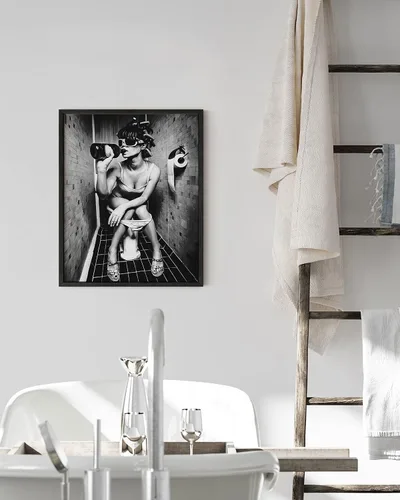 Vista 5 de HAUS AND HUES Arte de pared para decoración de baño de niña, arte de pared en blanco y negro, imagen de baño para decoración de dormitorio