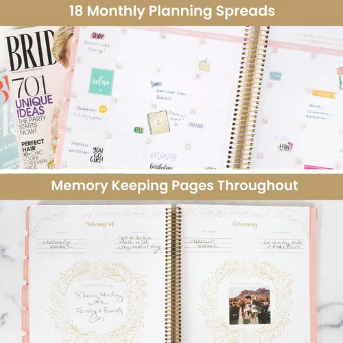 Vista 5 de bloom daily planners Planificador y organizador de tapa dura para el día de la boda (sin fecha), 9 x 11 pulgadas, diseño floral dorado
