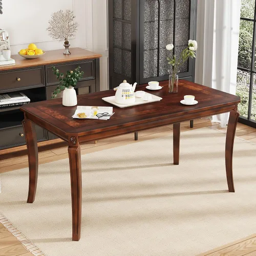 Vista 11 de Mesa auxiliar tradicional con estante de almacenamiento y patas talladas, mesas de sala de estar de granja, mesa central rectangular de madera