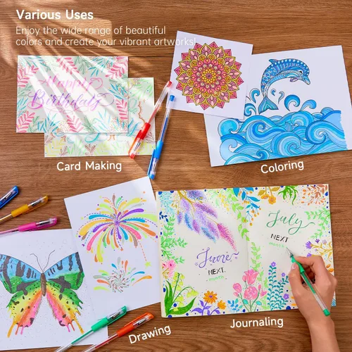 Vista 4 de Shuttle Art Bolígrafos de gel, paquete de 180 bolígrafos de gel, 12 colores surtidos a granel para adultos, libros de colorear, dibujo, garabatos