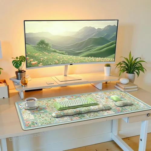 Vista 13 de Juego de almohadillas iLeadon, gran alfombrilla de mouse para juegos + reposamuñecas para teclado + alfombrilla de mouse con soporte de muñeca +