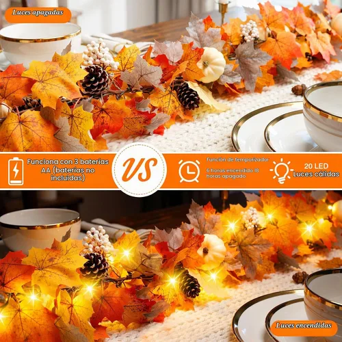 Vista 5 de Luxspire Guirnalda de otoño de 6 pies con luces y temporizador para Naranja-amarillo + gris claro