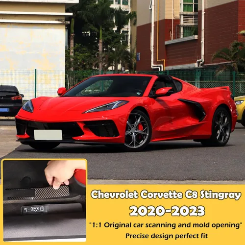 Vista 6 de Cubierta de interruptor de apertura forzada para puerta compatible con Chevrolet Corvette C8 2020-2023, plástico ABS patrón de fibra de carbono