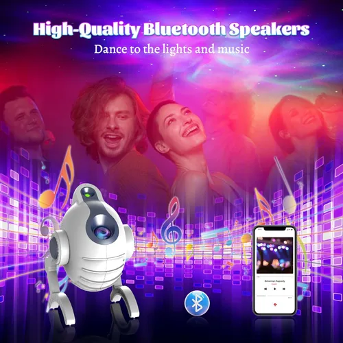 Vista 3 de Proyector Star Galaxy para dormitorio, proyector de luz nocturna de perro robot, lámpara LED de techo de nebulosa estrellada con altavoz Bluetooth