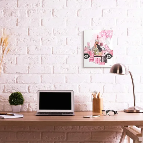 Vista 2 de Stupell Industries Pink Fashionista Glam Car - Elegante caja de regalo con diseño de Ziwei Li, placa de pared, 13 x 19 pulgadas