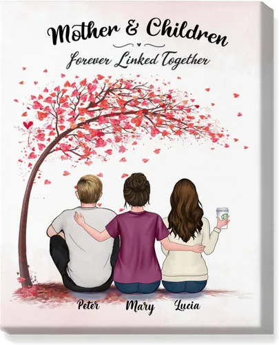 Vista 18 de Gossby Lienzo personalizado para madre e hija, regalo de cumpleaños, Navidad, Día de la Madre para mamá de 2 hijas con diseño, nombre, regalo