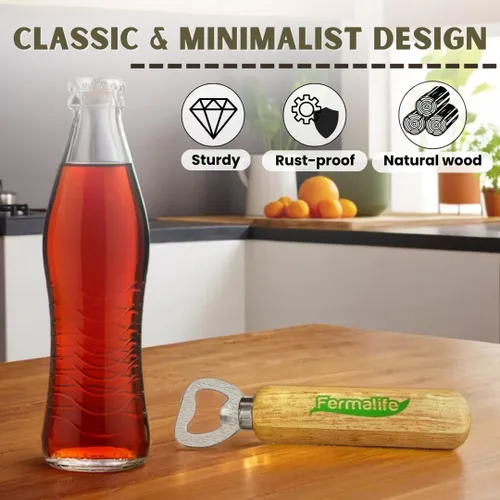 Vista 3 de FERMALIFE - Abrebotellas de madera, resistente, grabable para refrescos, sidra de manzana, botellas, cerveza en bares, restaurante, hogar, cocina