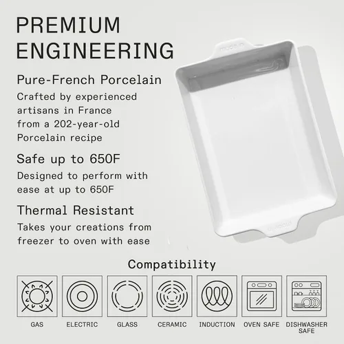 Vista 3 de Made In Utensilios de Cocina - Plato Rectangular para Hornear - Blanco - Porcelana Hecha a Mano - Utensilios de Horneo Profesionales - Fabricado