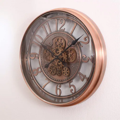 Vista 9 de INFINITY TIME Relojes de pared con engranaje móvil de 21 pulgadas para decoración de sala de estar, cobre SIilent Non Ticking, Arabic Numeral