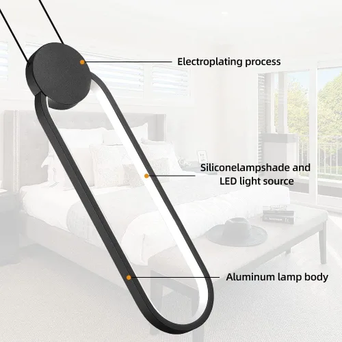 Vista 3 de Lámparas colgantes LED negras modernas, paquete de 2 unidades, diseño minimalista, iluminación colgante ovalada para isla de cocina, luz colgante