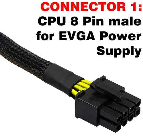 Vista 2 de CPU, 8 pines macho a CPU, 8 (4+4) pines macho EPS-12V, cable adaptador de alimentación para la fuente de alimentación modular EVGA